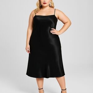 Ozai N Ku Plus Size 3X Black Cocktail Slip Dress Halter Neck NWT